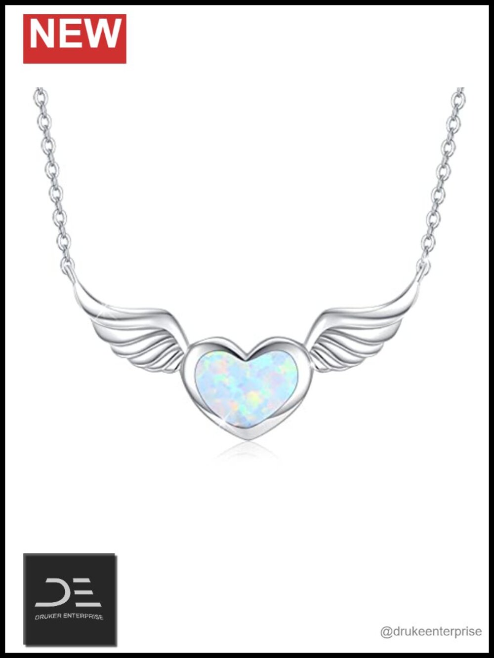 Sterling Silver Angel Wings Pendant Necklace, Opal, Guardian Gift